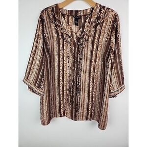 Maggie Barnes Animal Print Beaded 3/4 Sleeve Blouse Top Women Plus Size 3X
